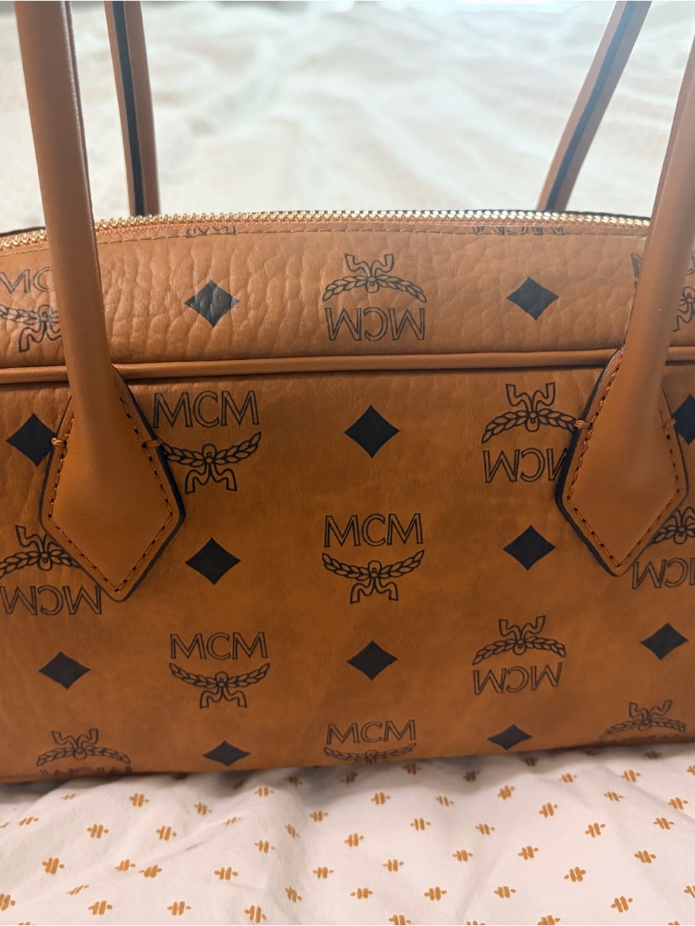 MCM Cognac Logo Print Visetos Tote - Picture 4 of 9